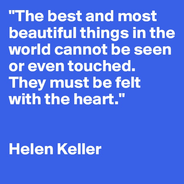 "The best and most beautiful things in the world cannot be seen or even touched. They must be felt with the heart."


Helen Keller