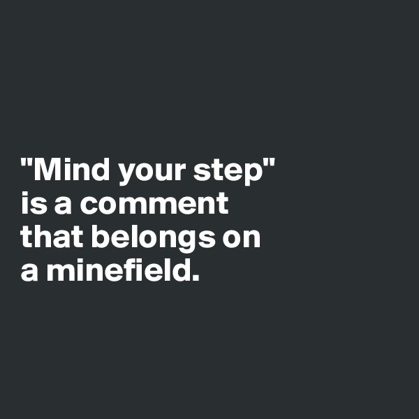 



"Mind your step" 
is a comment 
that belongs on
a minefield. 


