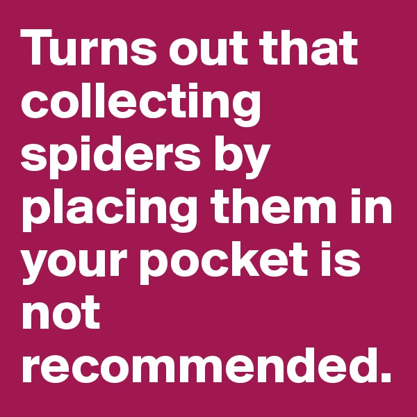 Turns out that collecting spiders by placing them in your pocket is not recommended.