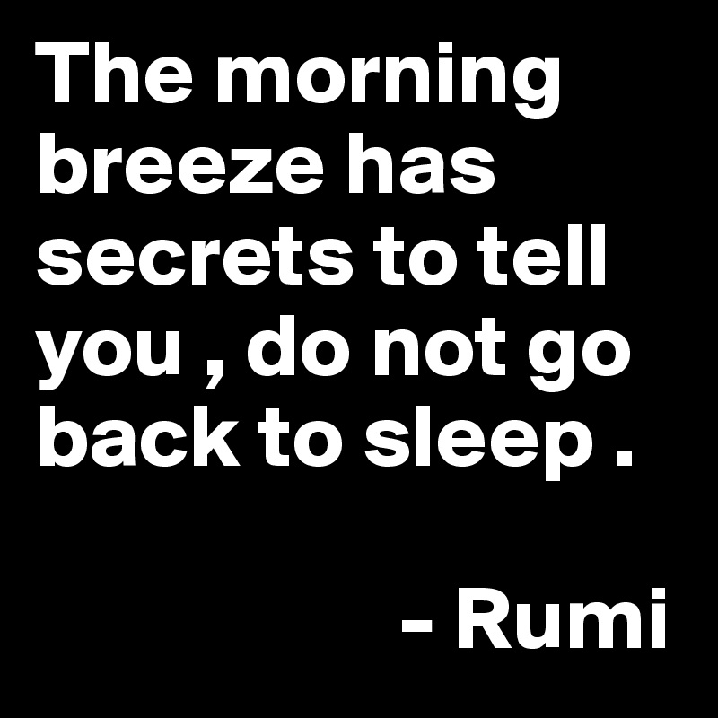 The morning breeze has secrets to tell you , do not go back to sleep . 
                
                    - Rumi