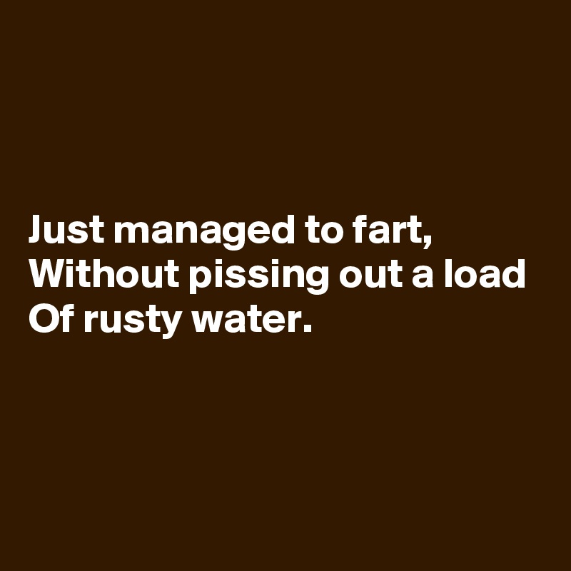 



Just managed to fart,
Without pissing out a load
Of rusty water. 



