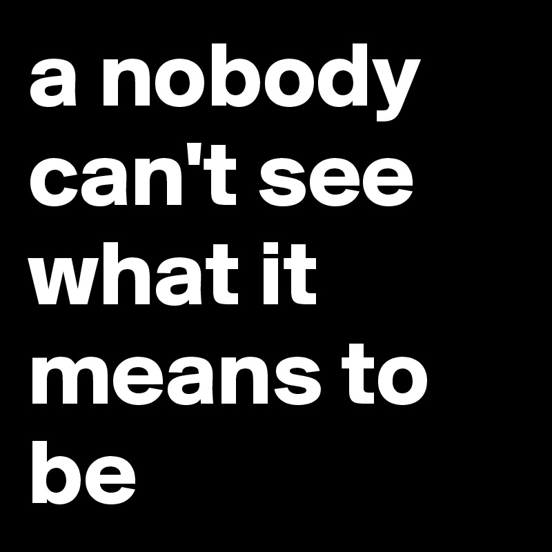a nobody can't see what it means to be