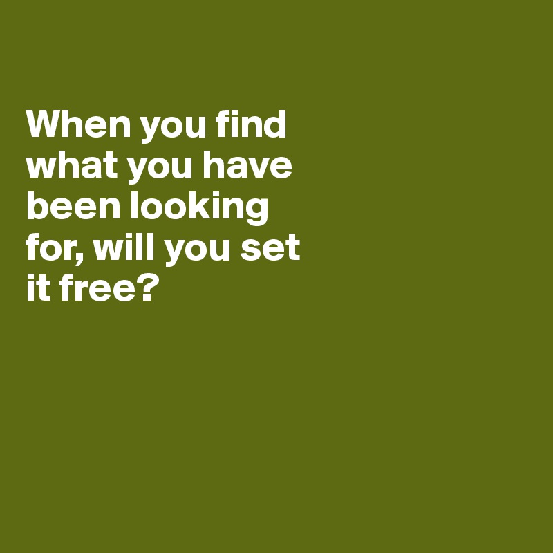

When you find 
what you have 
been looking 
for, will you set 
it free?




