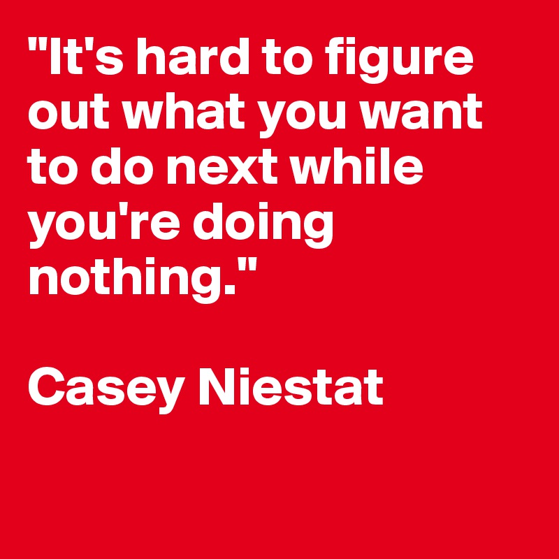 "It's hard to figure out what you want to do next while you're doing nothing." 

Casey Niestat

