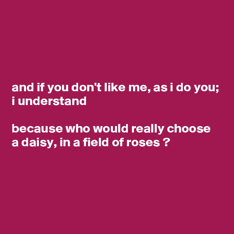 




and if you don't like me, as i do you; i understand

because who would really choose a daisy, in a field of roses ?




