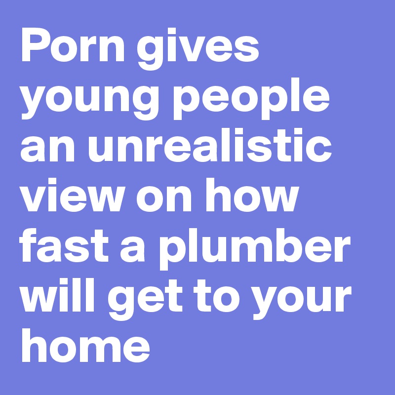 Porn gives young people an unrealistic view on how fast a plumber will get to your home