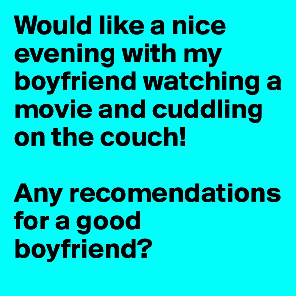 Would like a nice evening with my boyfriend watching a movie and cuddling on the couch!

Any recomendations for a good boyfriend?