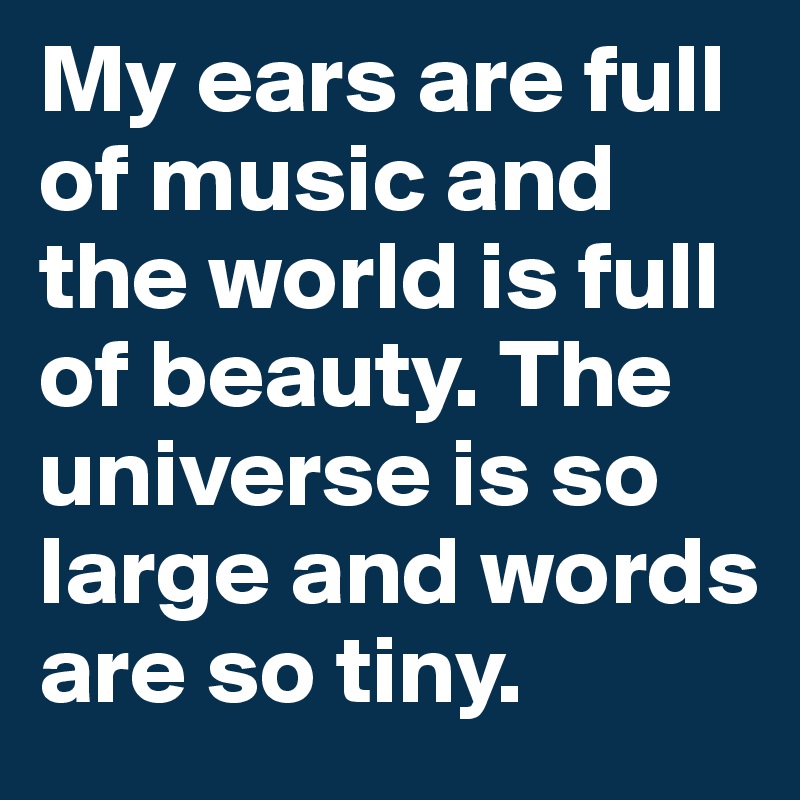 My ears are full of music and the world is full of beauty. The universe is so large and words are so tiny.