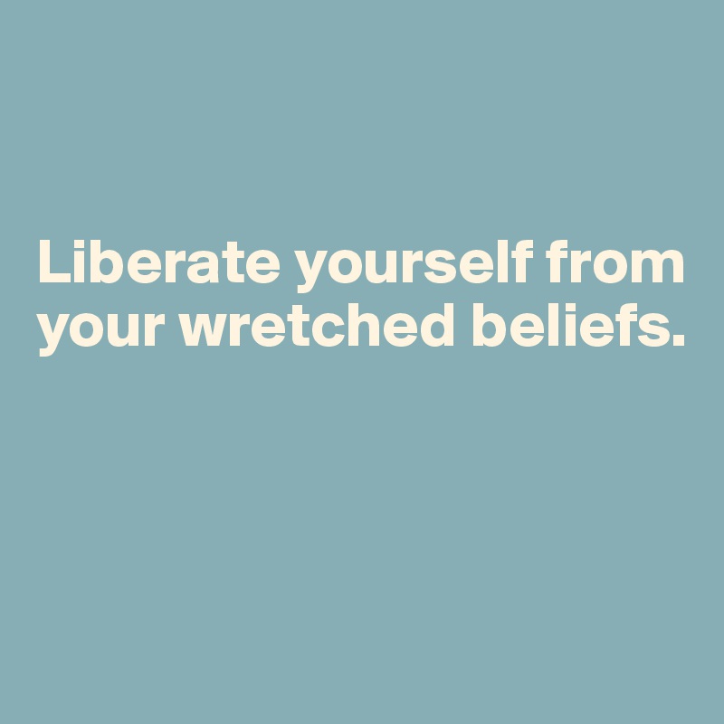 


Liberate yourself from your wretched beliefs.





