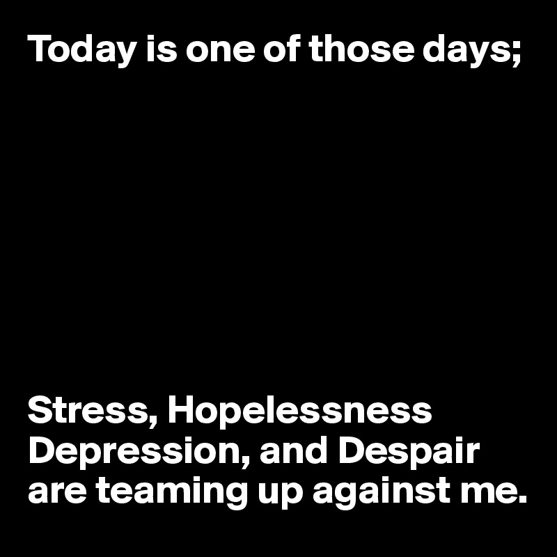 Today is one of those days;








Stress, Hopelessness
Depression, and Despair are teaming up against me.