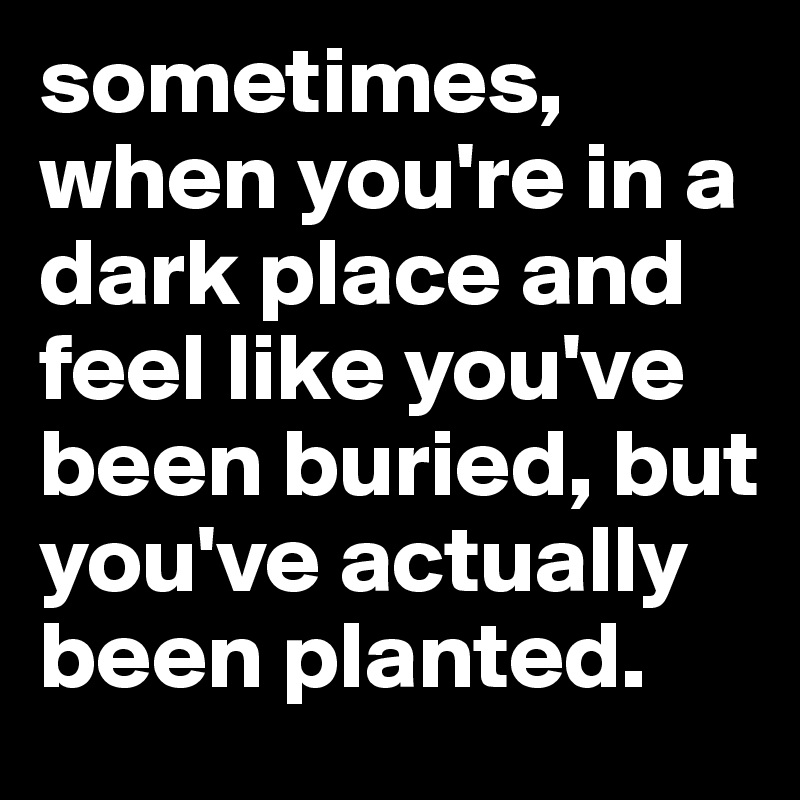 sometimes, when you're in a dark place and feel like you've been buried, but you've actually been planted. 