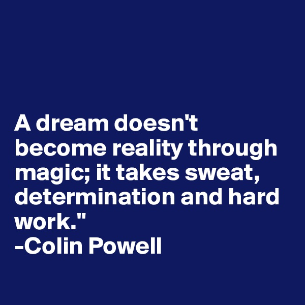 



A dream doesn't become reality through magic; it takes sweat, determination and hard work." 
-Colin Powell 
