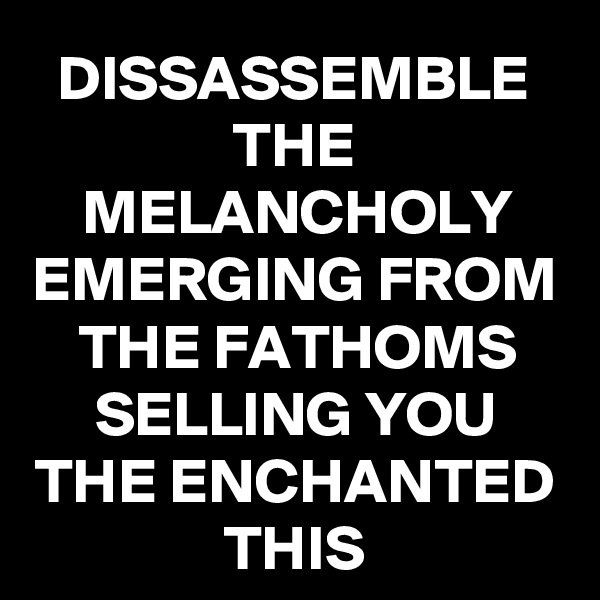 DISSASSEMBLE THE MELANCHOLY EMERGING FROM THE FATHOMS SELLING YOU THE ENCHANTED THIS