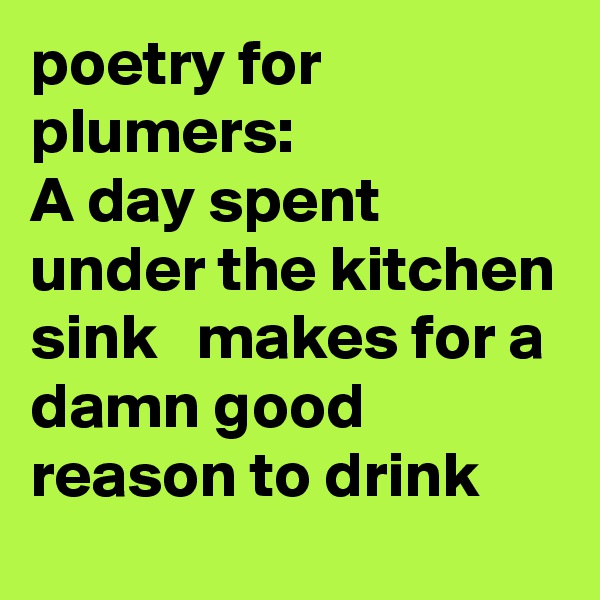 poetry for plumers:
A day spent under the kitchen sink   makes for a damn good reason to drink