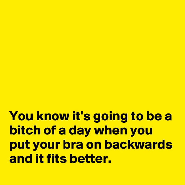 






You know it's going to be a bitch of a day when you put your bra on backwards and it fits better.