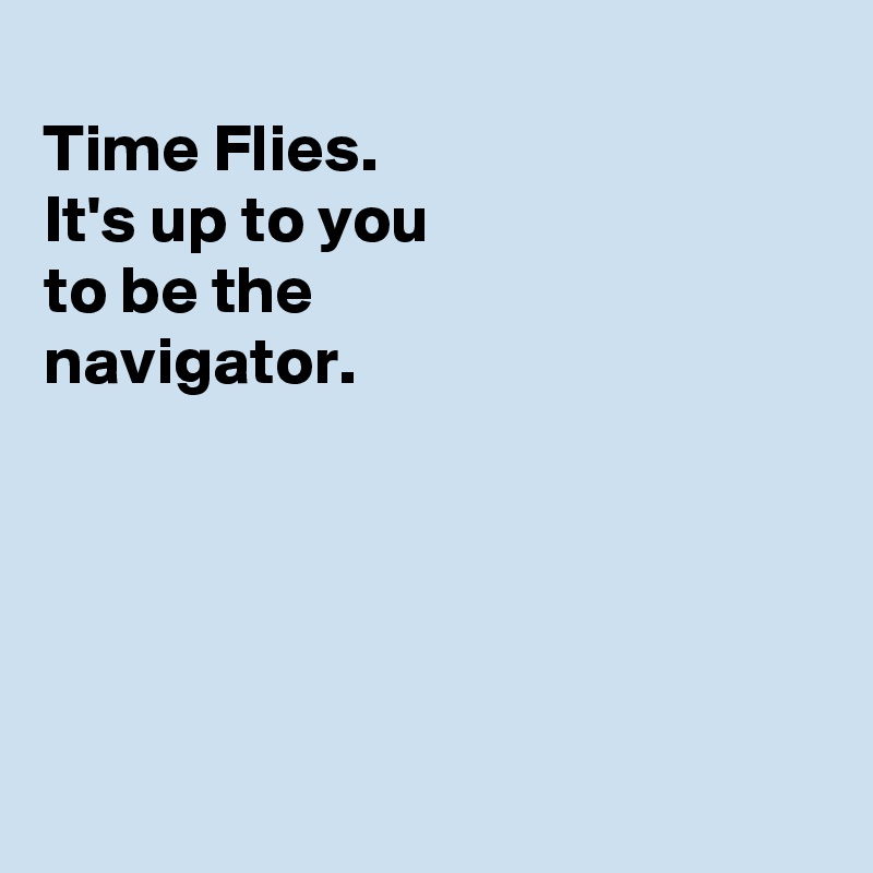 
Time Flies. 
It's up to you
to be the
navigator. 





