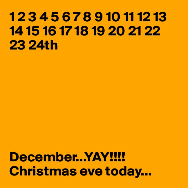 1 2 3 4 5 6 7 8 9 10 11 12 13 14 15 16 17 18 19 20 21 22 23 24th







December...YAY!!!!
Christmas eve today...