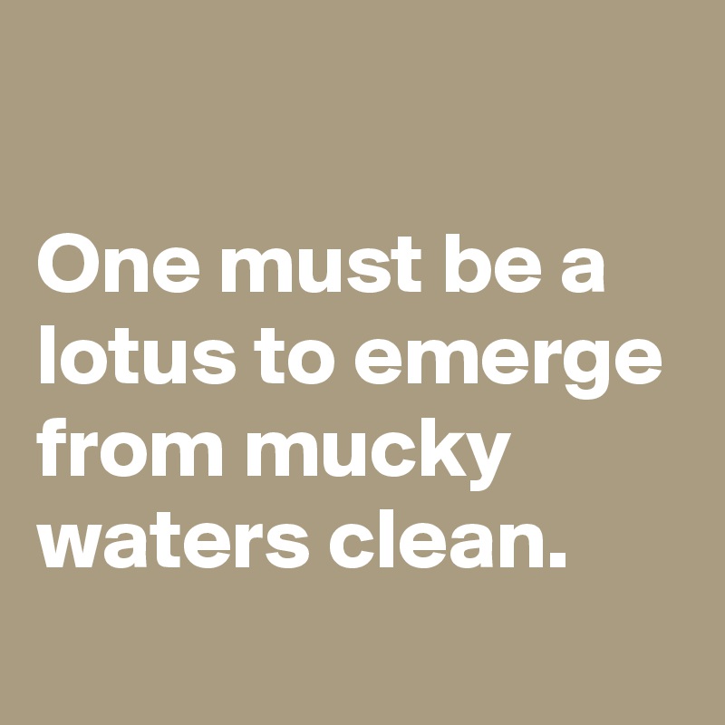

One must be a lotus to emerge from mucky waters clean.