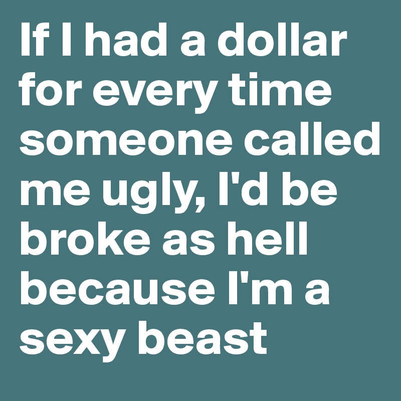 If I had a dollar for every time someone called me ugly, I'd be broke as hell because I'm a sexy beast