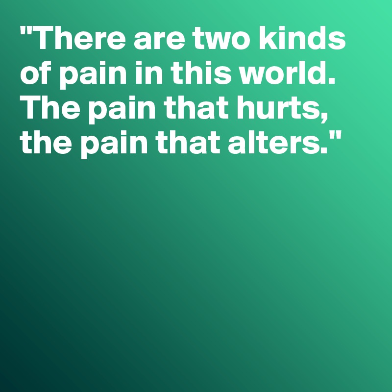 "There are two kinds of pain in this world. The pain that hurts, the pain that alters."






