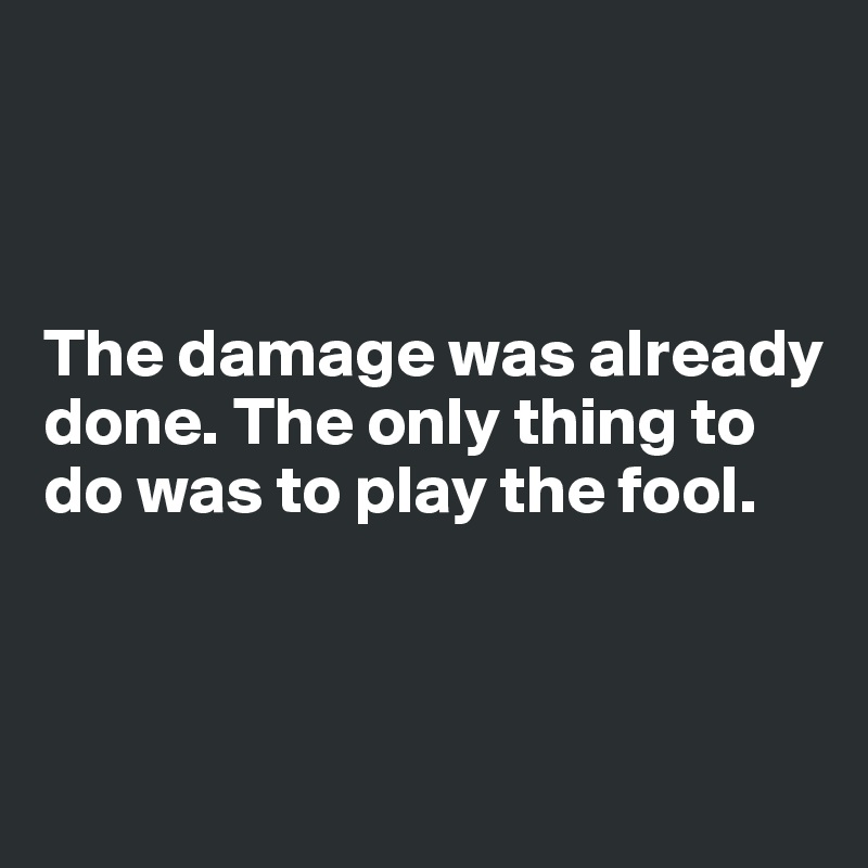 



The damage was already done. The only thing to do was to play the fool.



