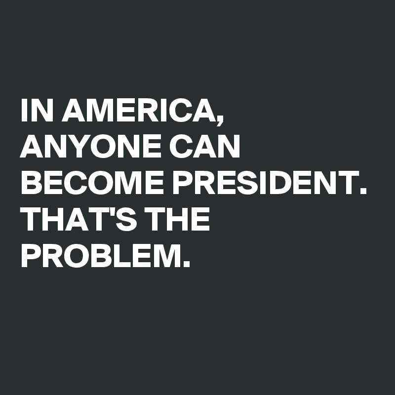 

IN AMERICA, ANYONE CAN BECOME PRESIDENT. 
THAT'S THE PROBLEM. 

