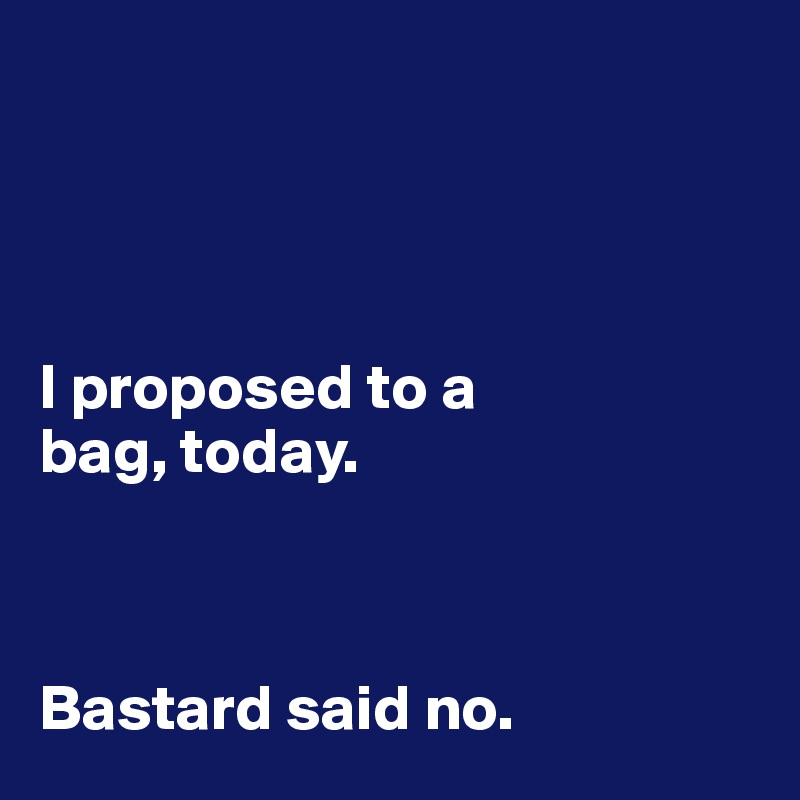 




I proposed to a 
bag, today. 



Bastard said no. 