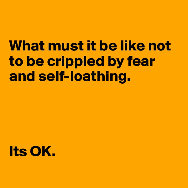 

What must it be like not to be crippled by fear and self-loathing.




Its OK. 
