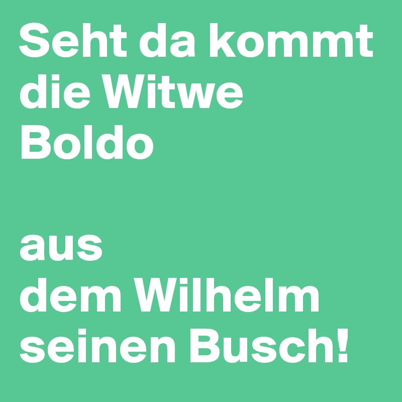 Seht da kommt die Witwe Boldo 

aus 
dem Wilhelm seinen Busch!