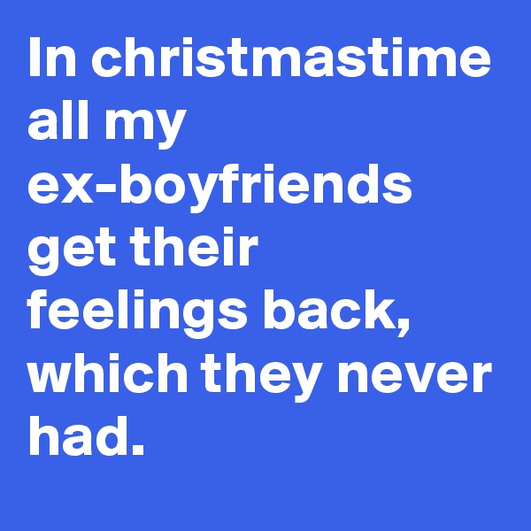 In christmastime all my ex-boyfriends get their feelings back, which they never had.