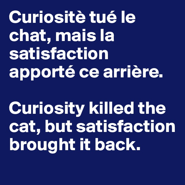 Curiositè tué le chat, mais la satisfaction apporté ce arrière.

Curiosity killed the cat, but satisfaction brought it back.