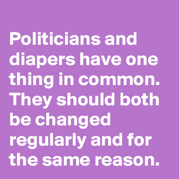 
Politicians and diapers have one thing in common. They should both be changed regularly and for the same reason.