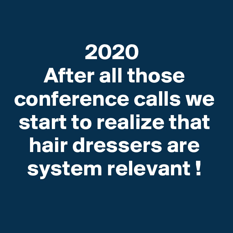 
2020 
After all those conference calls we start to realize that hair dressers are system relevant !

