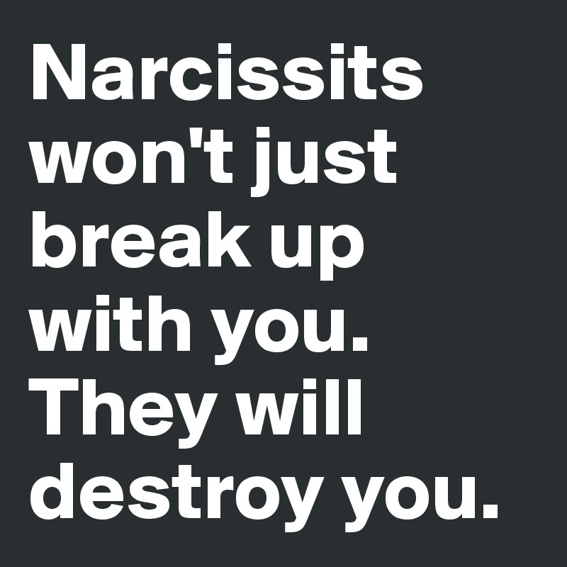 Narcissits won't just break up with you.
They will destroy you.