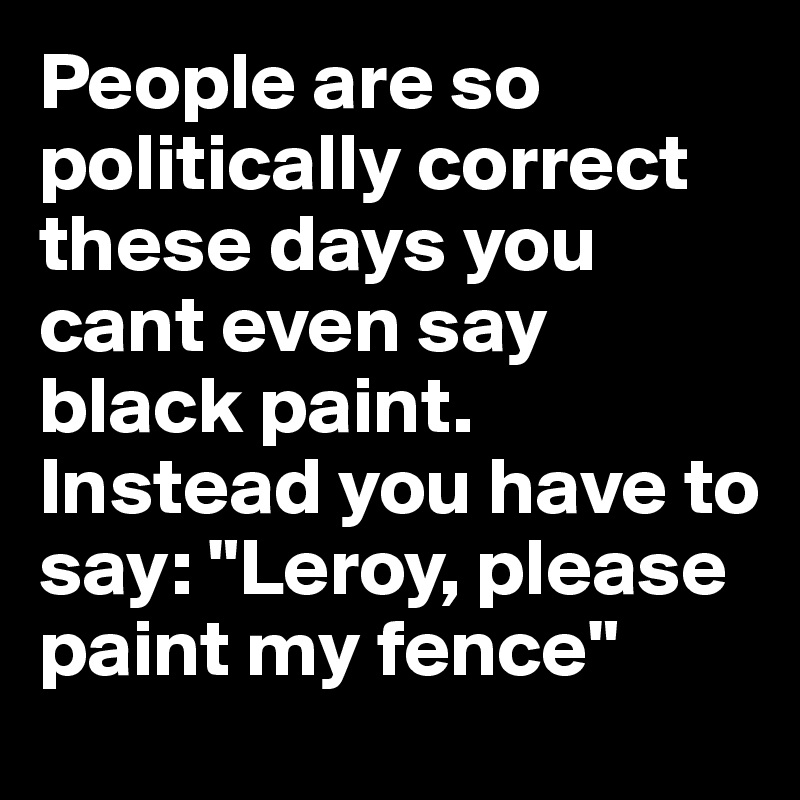 People are so politically correct these days you cant even say black paint. Instead you have to say: "Leroy, please paint my fence"