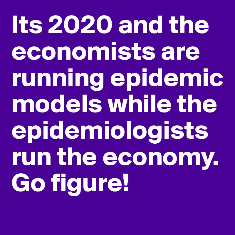 Its 2020 and the economists are running epidemic models while the epidemiologists run the economy. Go figure!
