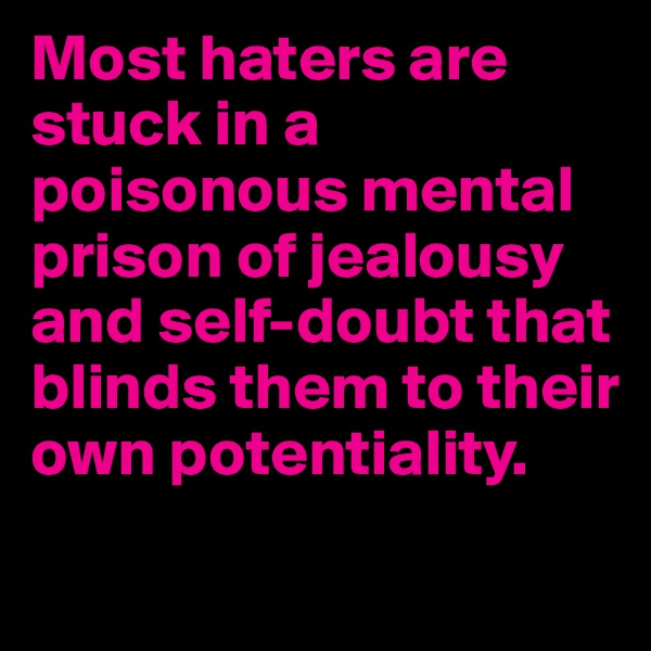 Most haters are stuck in a poisonous mental prison of jealousy and self-doubt that blinds them to their own potentiality.
