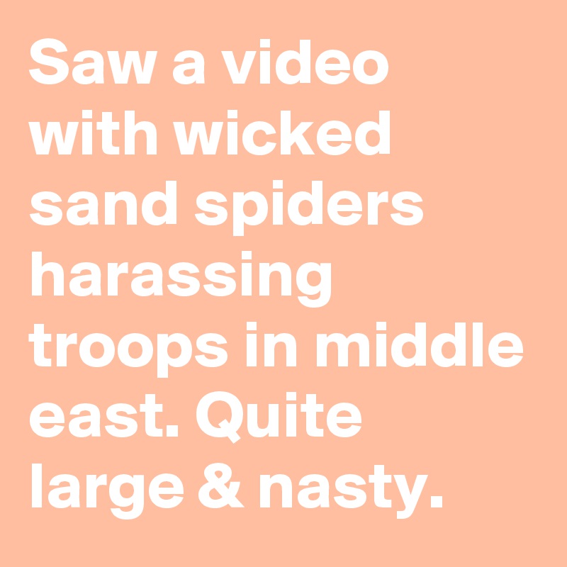 Saw a video with wicked sand spiders harassing troops in middle east. Quite large & nasty.