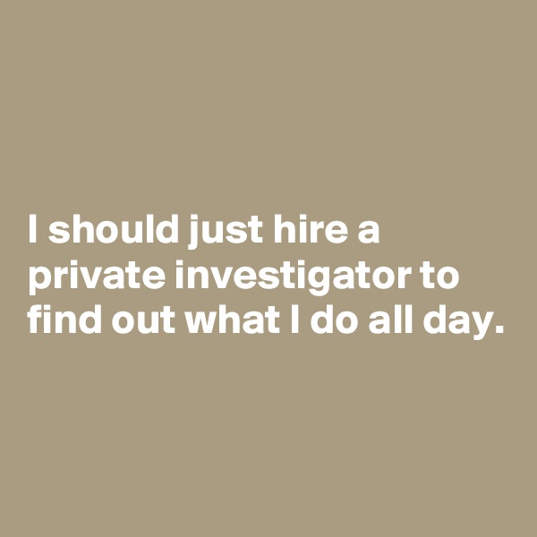 



I should just hire a private investigator to find out what I do all day.


