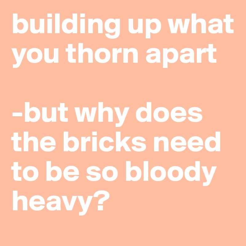 building up what you thorn apart

-but why does the bricks need to be so bloody heavy?