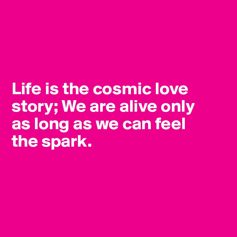 



Life is the cosmic love story; We are alive only 
as long as we can feel 
the spark.




