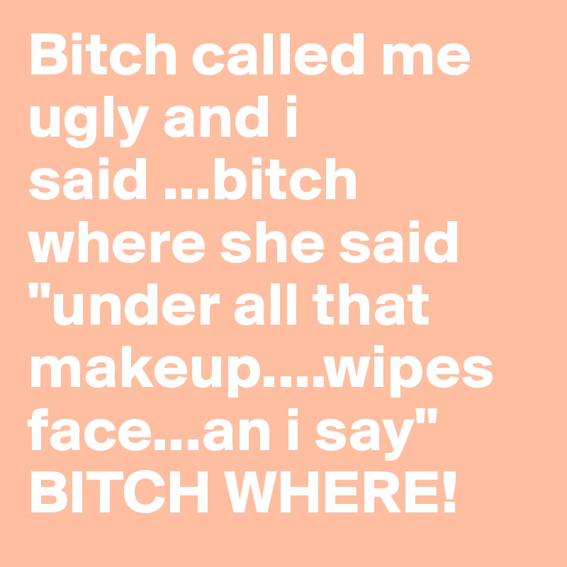 Bitch called me ugly and i said ...bitch where she said "under all that makeup....wipes face...an i say" BITCH WHERE!