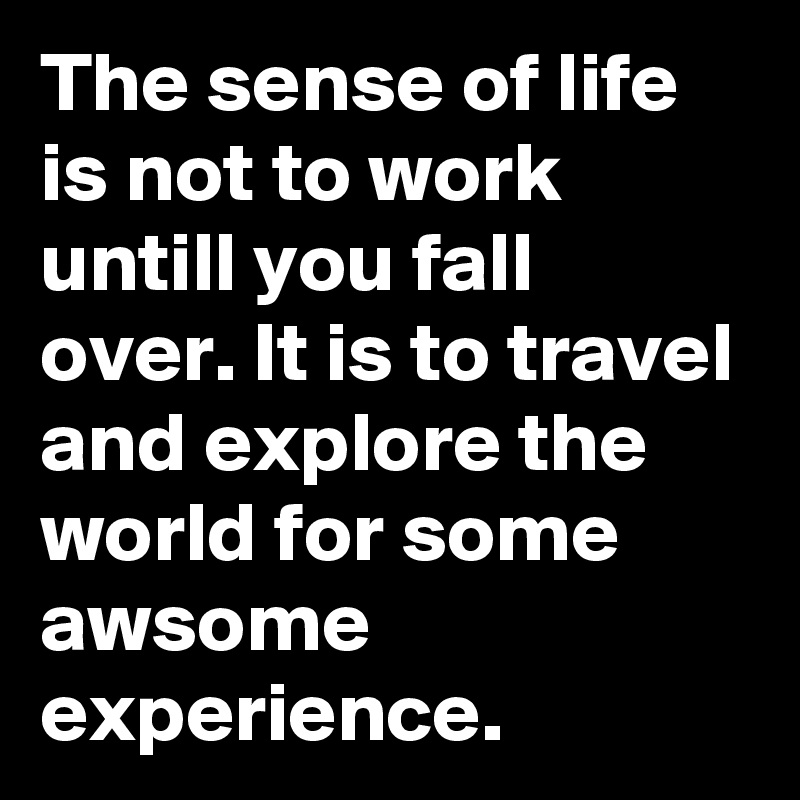 The sense of life is not to work untill you fall over. It is to travel and explore the world for some awsome experience. 