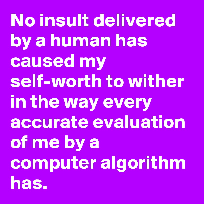 No insult delivered by a human has caused my self-worth to wither in the way every accurate evaluation of me by a computer algorithm has.
