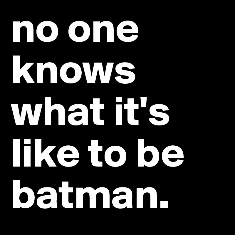 no one knows what it's like to be batman.