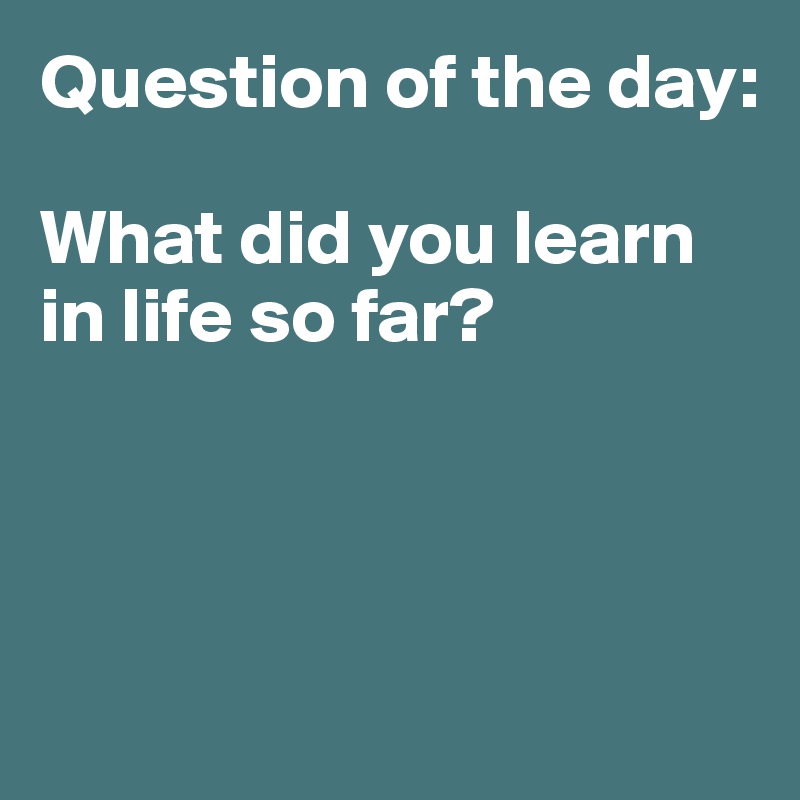 Question of the day:

What did you learn in life so far? 




