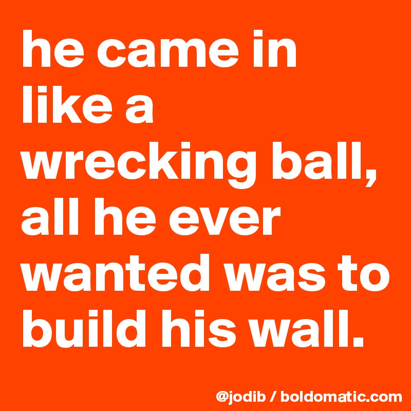 he came in like a wrecking ball, all he ever wanted was to build his wall.