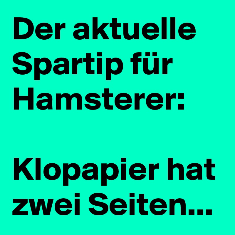 Der aktuelle  Spartip für Hamsterer:

Klopapier hat zwei Seiten...