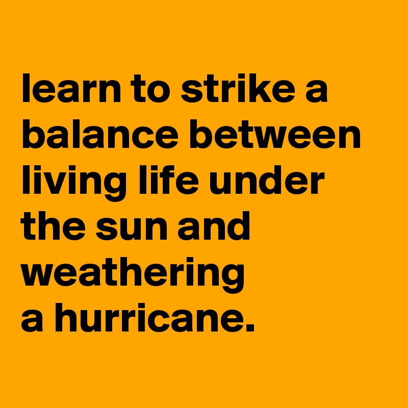 
learn to strike a balance between living life under the sun and weathering
a hurricane.
