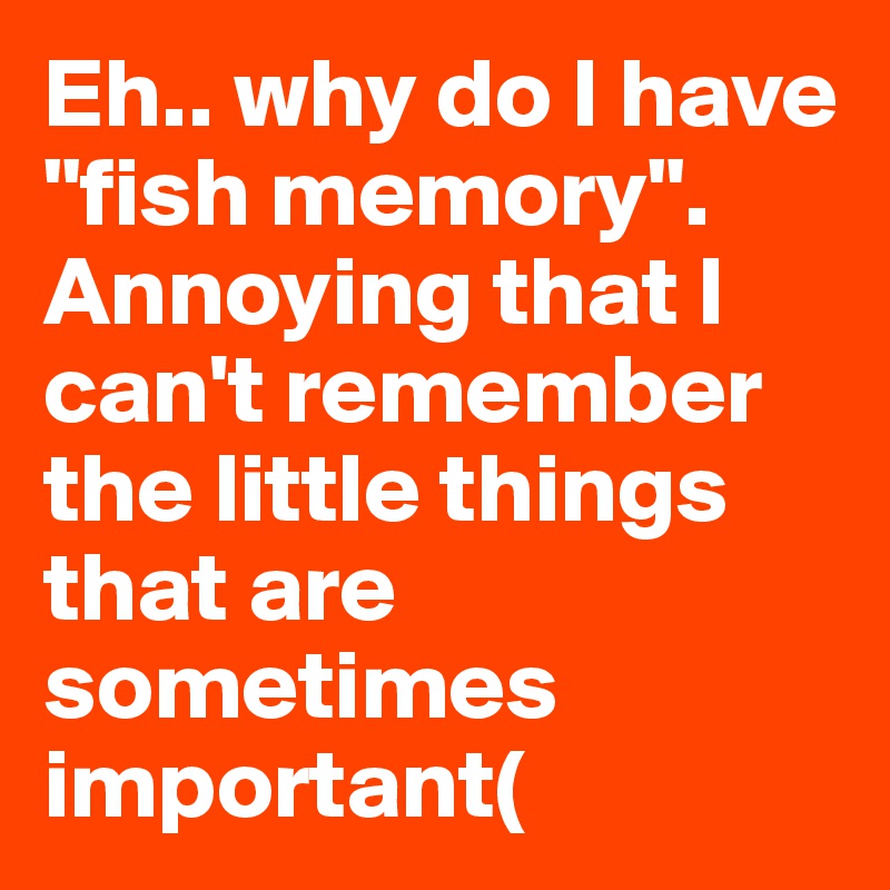 Eh.. why do I have "fish memory". Annoying that I can't remember the little things that are sometimes important(